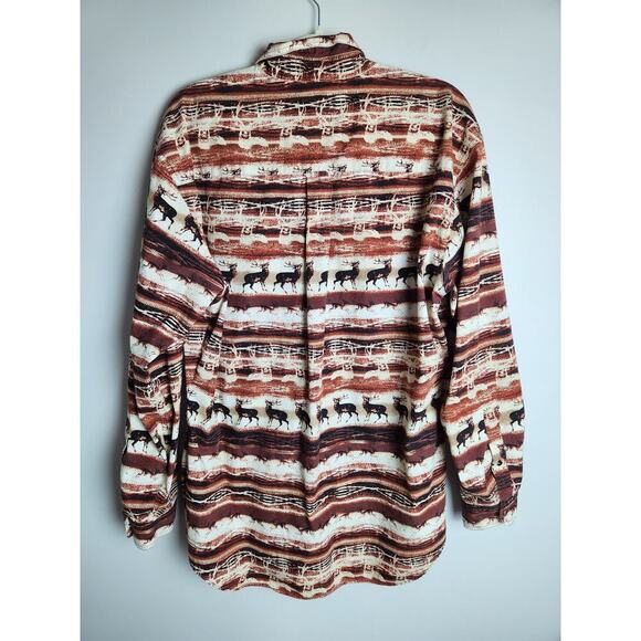 Roundtree & Yorke Mens Casual Button Down Shirt sz L cotton Elk print hunting - Picture 3 of 7